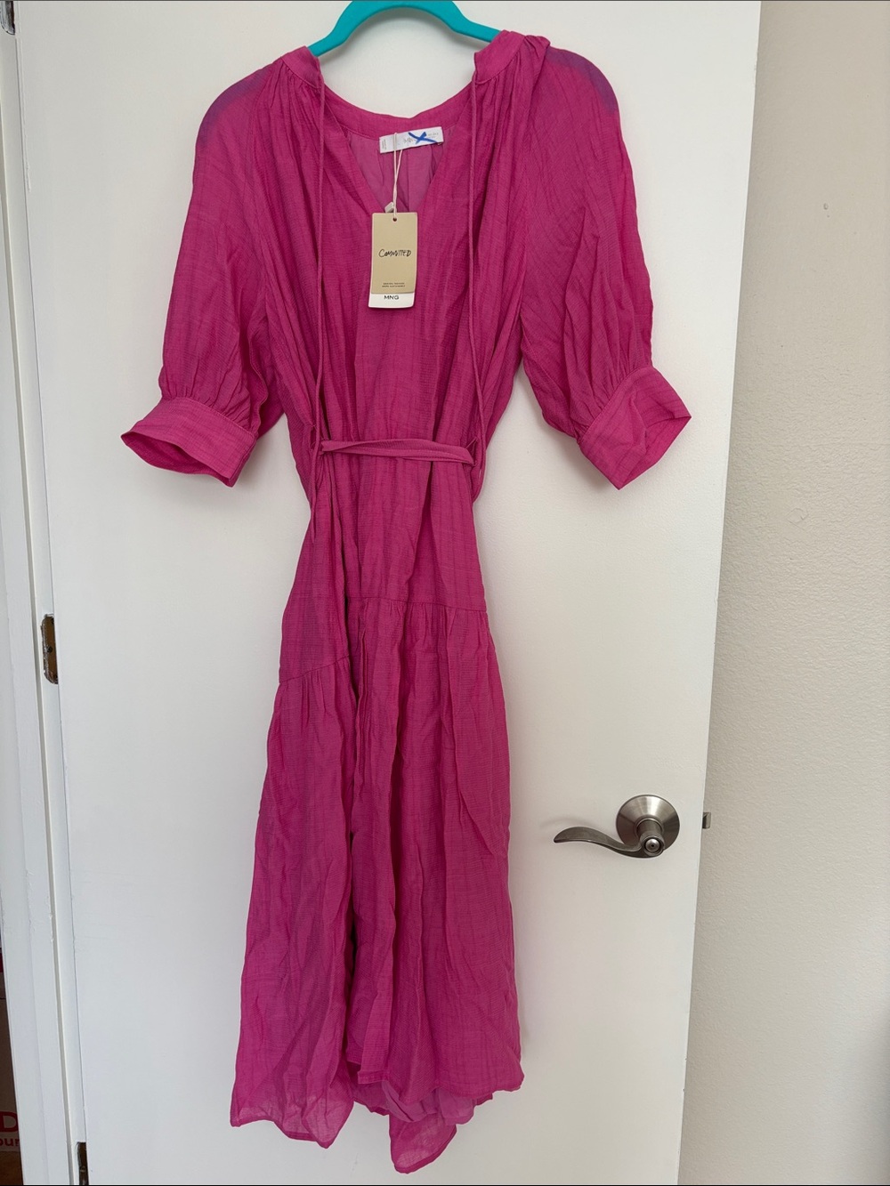 NWT Mango Fuchsia Maxi Dress with Tie Waist